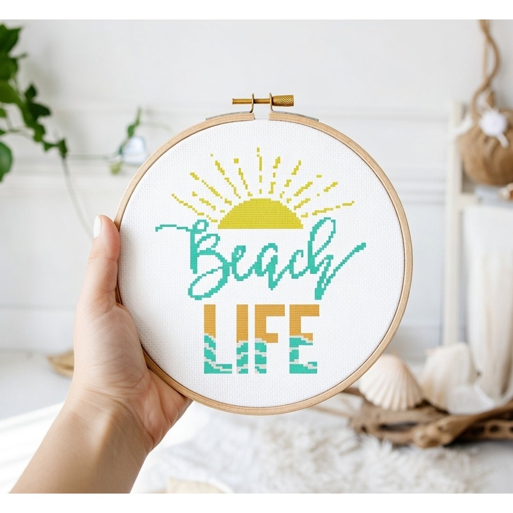 Beachy Beach Life Quote Counted Cross Stitch Kit - Picture 4 of 6